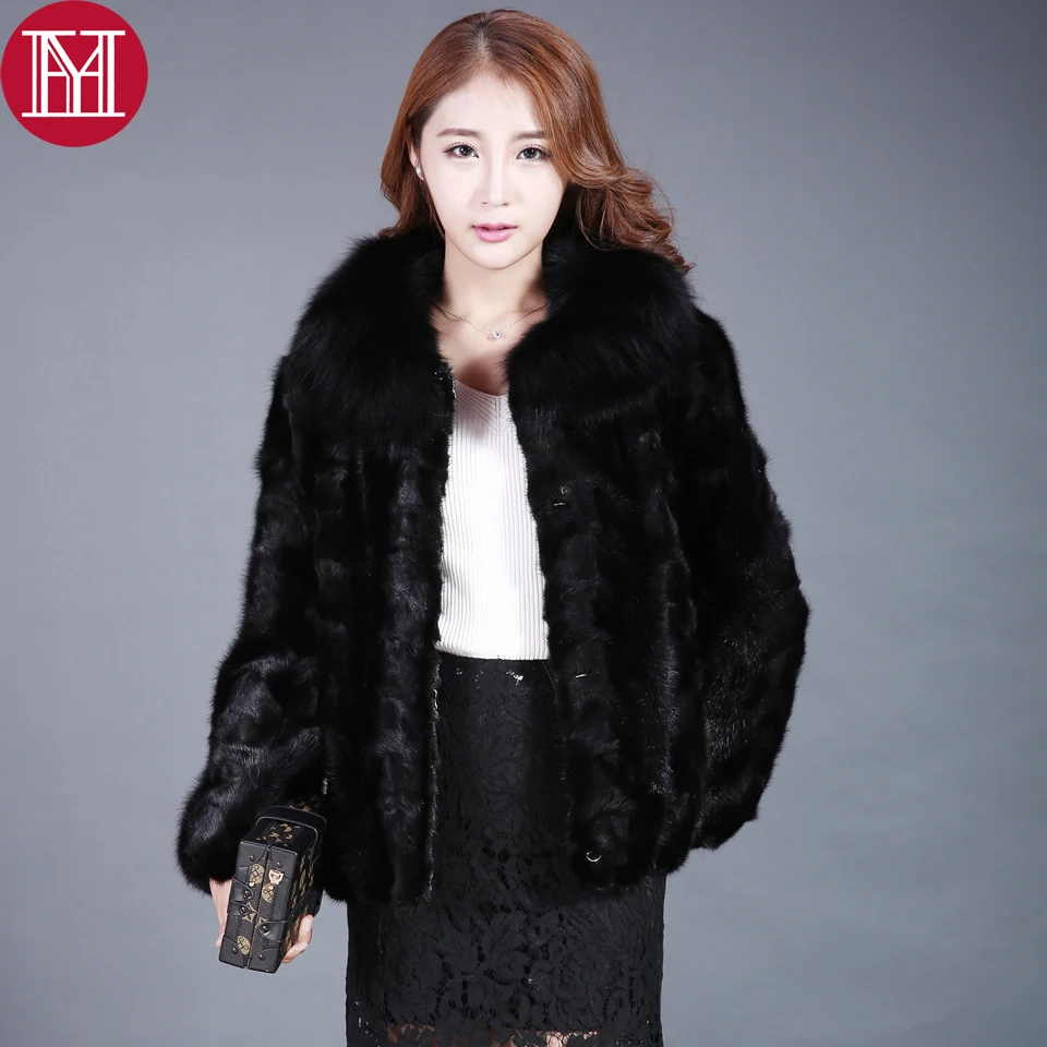 Veste Véritable D'hiver Réel Naturel Femmes 100 Survêtement Avec Vison Fourrure Manteaux De Collier Manteau 2017 Black Renard Lady Marque CB6CqA
