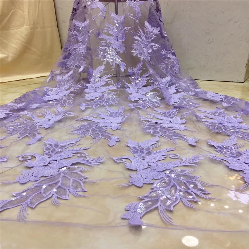 

Tollola 2019 African High Quality With Sequence Lavender Nigerian Embroidery Net Tulle Mesh Lace Fabric For Wedding Party