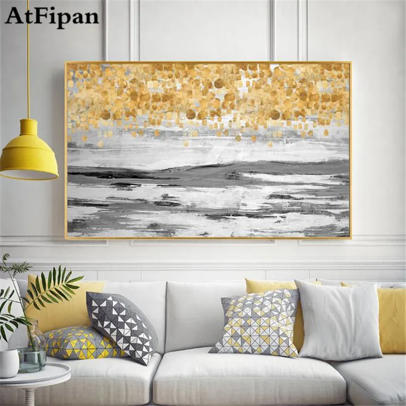 AtFipan Unframed Gray Gold Stars Fantasy Scene Living Room Decoration