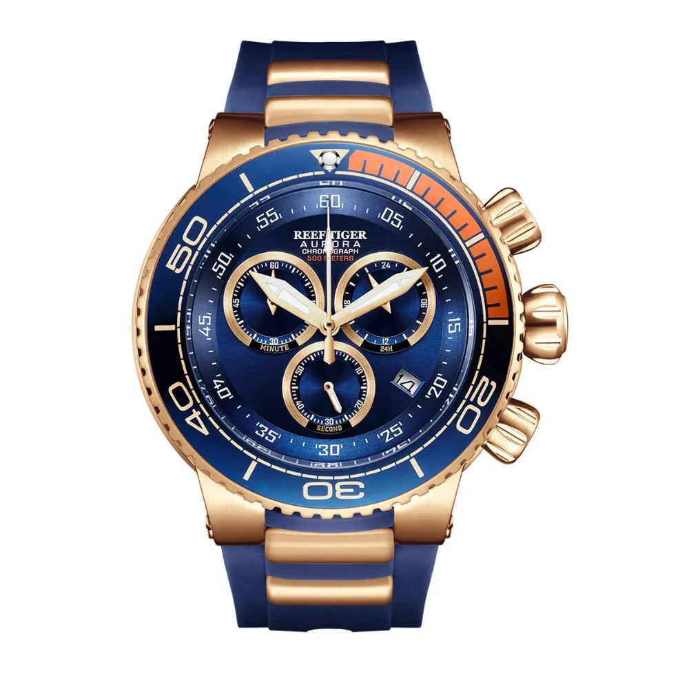 

Reef Tiger/RT Top Brand Luxury Blue Sport Watch Reloj Hombre Men Rose Gold Waterproof Rubber Watches Relogio Masculino RGA3168