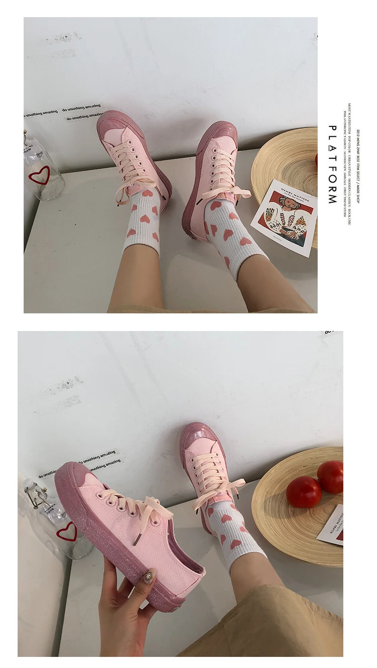 Pink canvas walking shoes girl heart female students Korean version of the wild cute breathable sports shoes M2-79