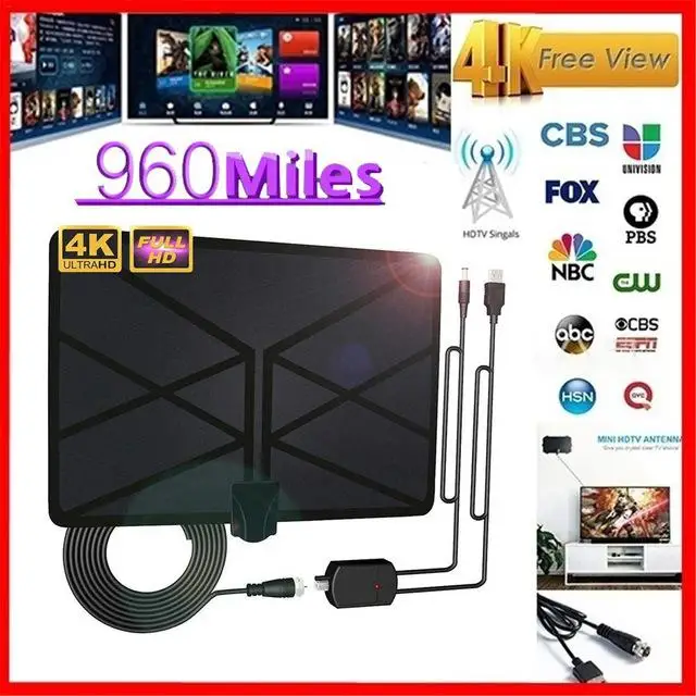 960 Miles TV Aerial Indoor Amplified Digital HDTV Antenna with 4K UHD DVB-T Freeview TV for Life Local Channels Broadcast r60