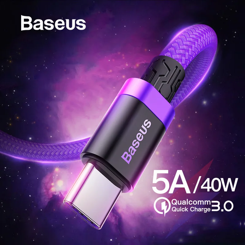Baseus 5A أدائنا USB نوع C كابل علامة هواوي زميله 20 P20 لايت P30 سريعة تهمة 3.0 كابل ل Xiaomi 9 8 الهاتف المحمول كابل