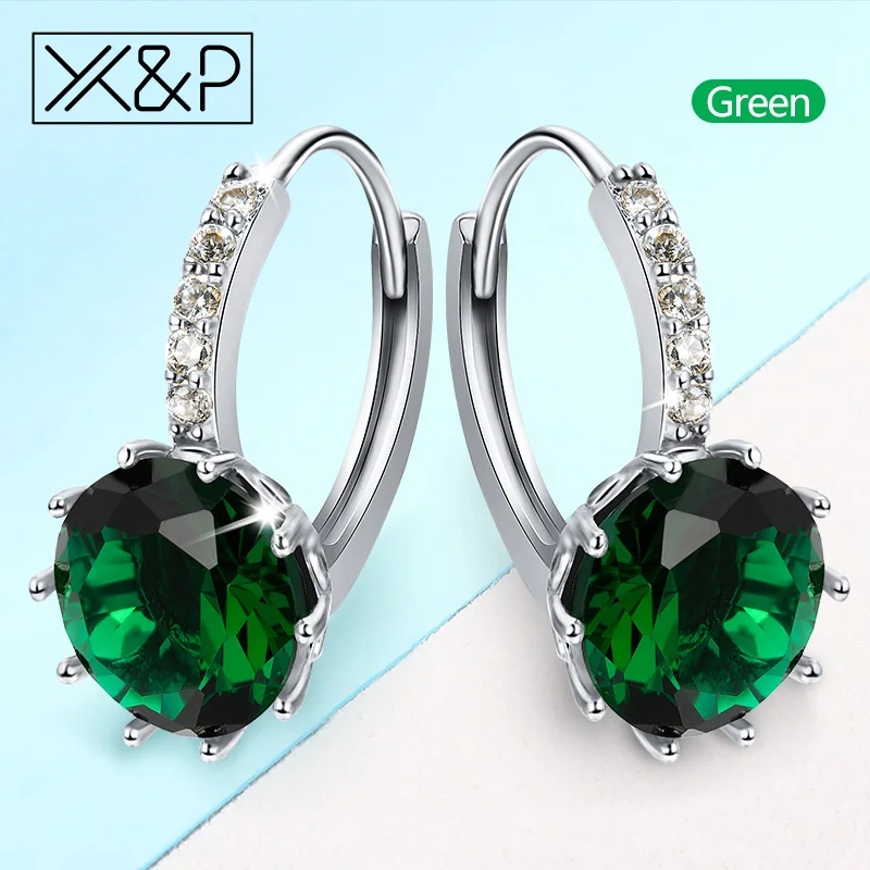 X& P модные классические корейские круглые серьги-гвоздики с кристаллами для женщин и девушек на годовщину простые изысканные серьги из циркона, украшения в подарок - Окраска металла: Green