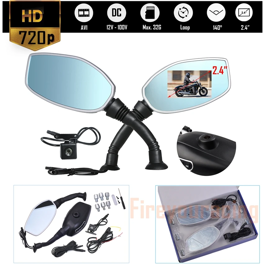 Moto Side Mirror Dvr Motorcycle Rearview Mirror Camera Auto Digital Video Recorder Dash Cam Dual