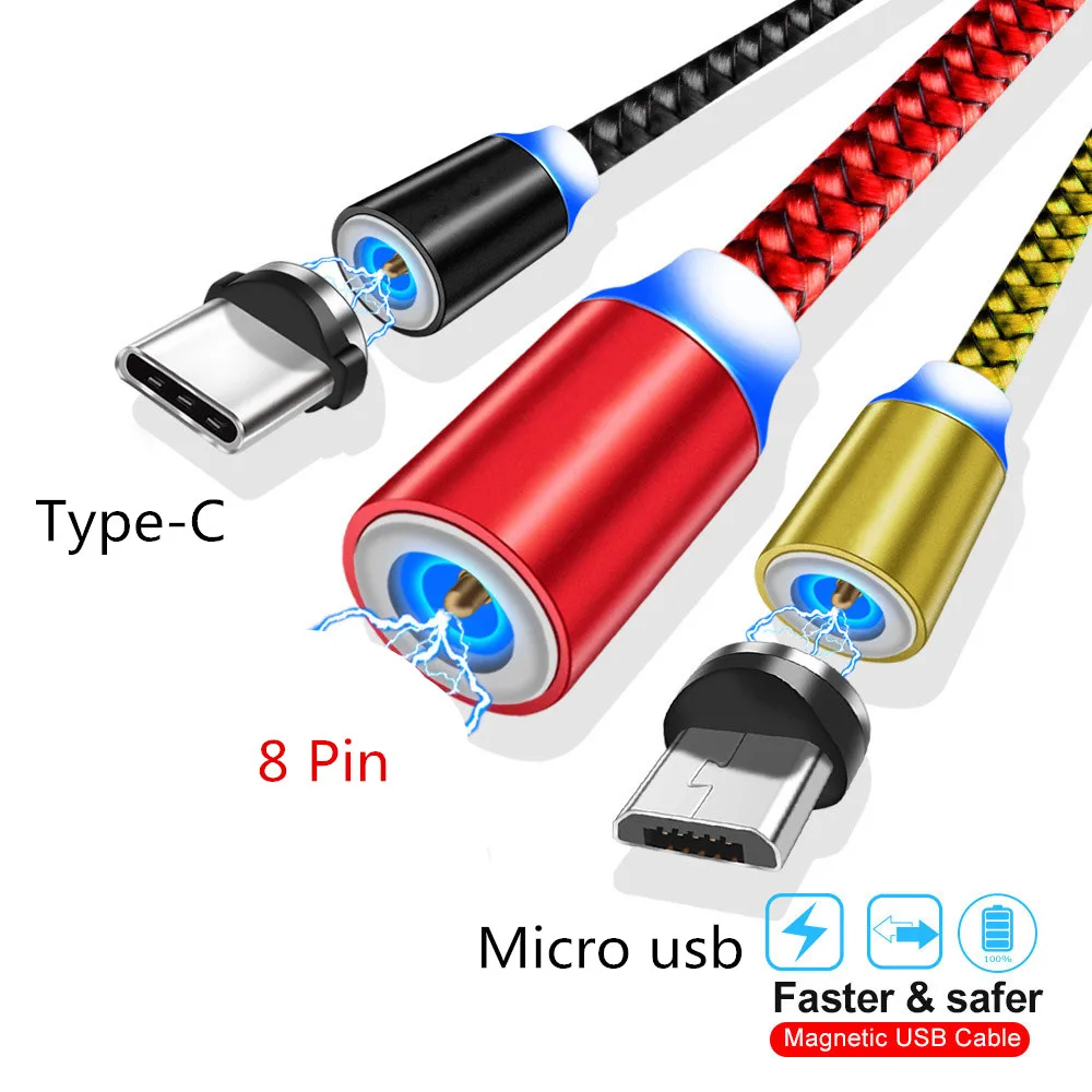 

Magnetic usb data Cable For iphone 6 7 8 X XR XS LED light Micro USB Type C Cable For Samsung A5 A6 A7 A8 2018 A50 A70 S8 S9 S10