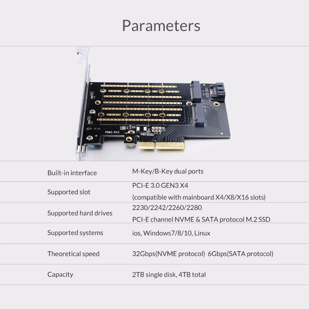 Плата расширения ORICO M.2 NVME PCI E 3 0 X4 два канала порта Поддержка протоколов и SATA 4 ТБ