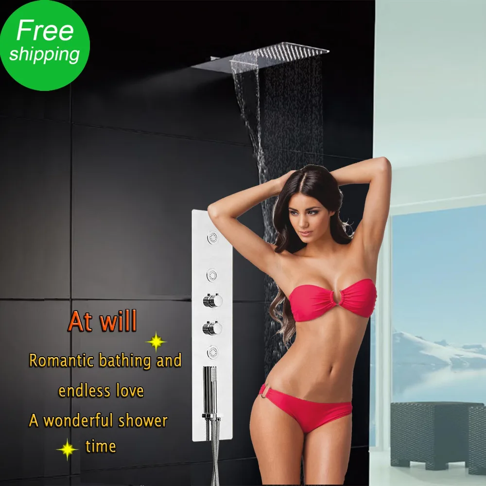 Concealed Thermostatic Shower Set Wall Mounted Home SPA Massage Shower Panel Bathroom Faucet Square Shower Head Rain Waterfall