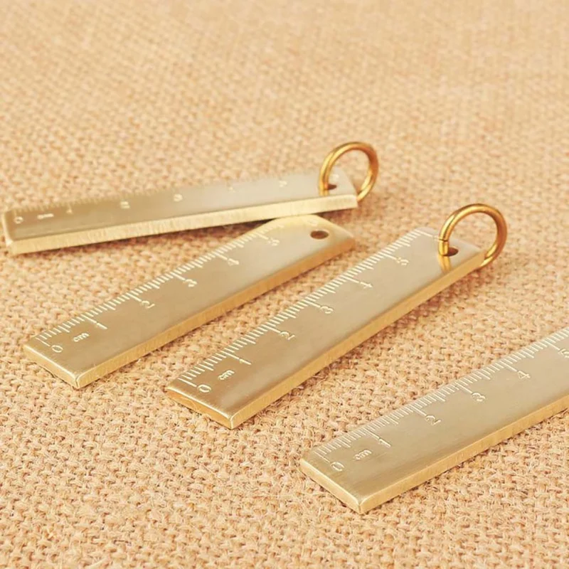 2018 Short Straight Ruler Vintage Retro Style Brass Key Chain Hanging Stationery Metal EDC