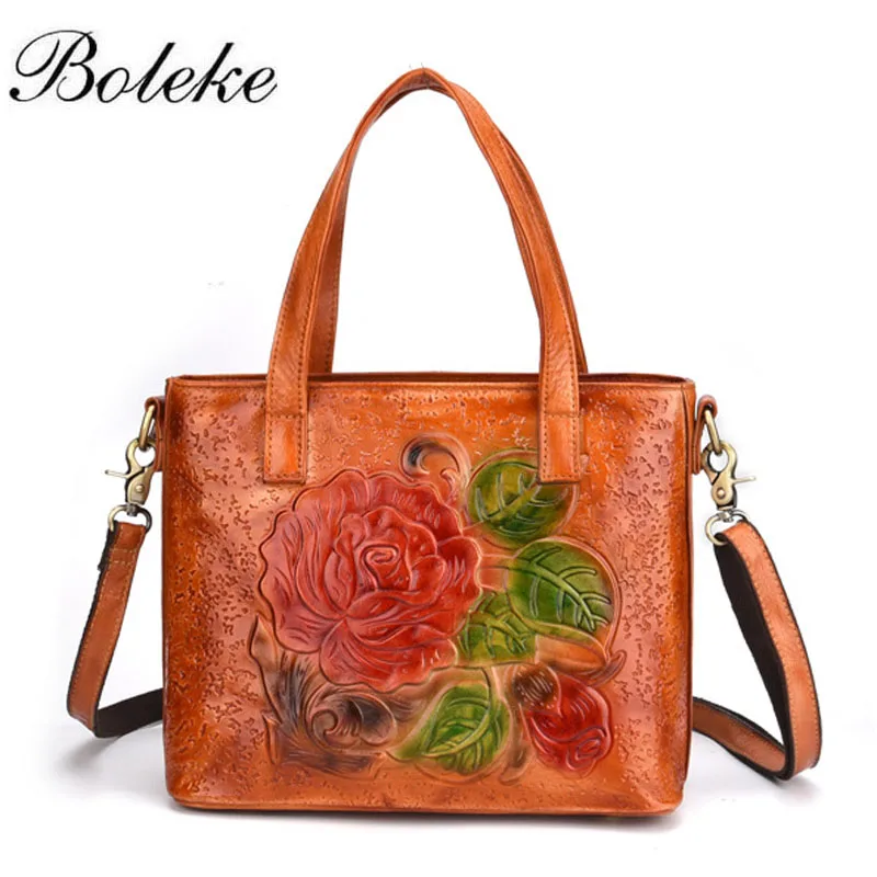

brand New women embossed genuine leather handbag brush color retro Leather elegant handbag Shoulder Bag Party Messenger Bag