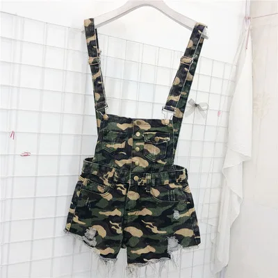 Camouflage Для женщин джинсы отверстие кисточкой Комбинезоны боди комбинезоны для девочек элегантный дизайн подтяжки Шорты с высокой талией Комбинезон - Цвет: Camouflage