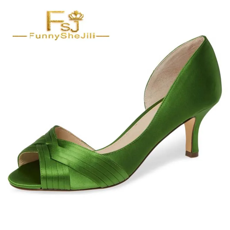 green satin high heels