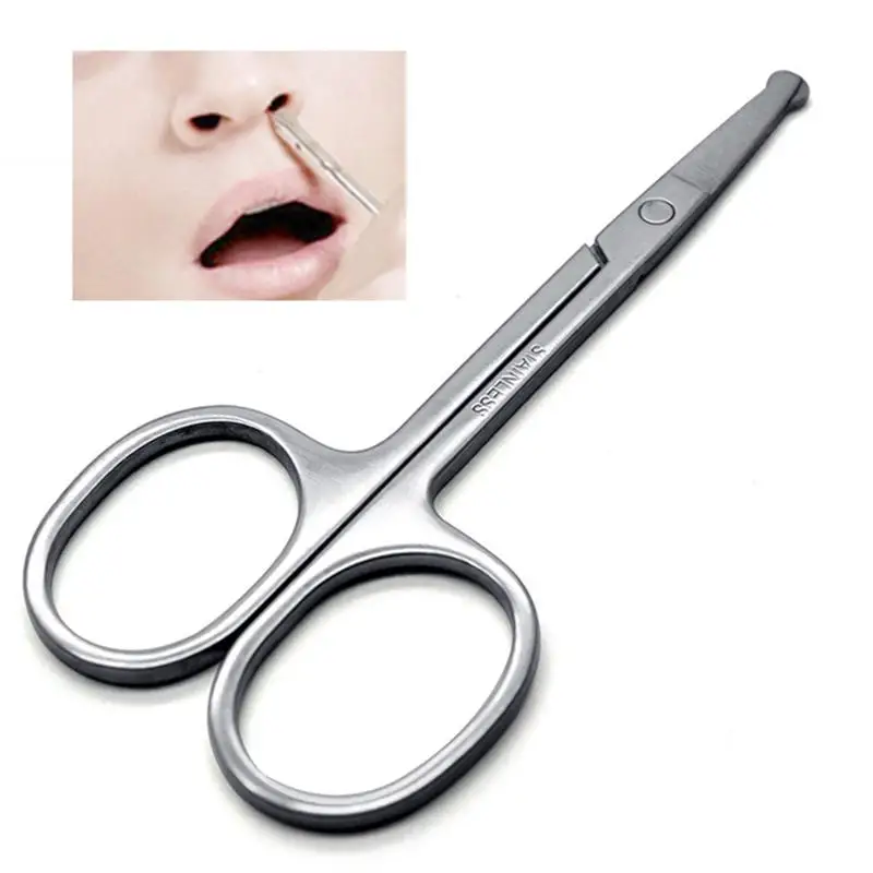 Stainless Steel Round Tip Vibrissa Scissors Trimmer for Ear Eyebrow