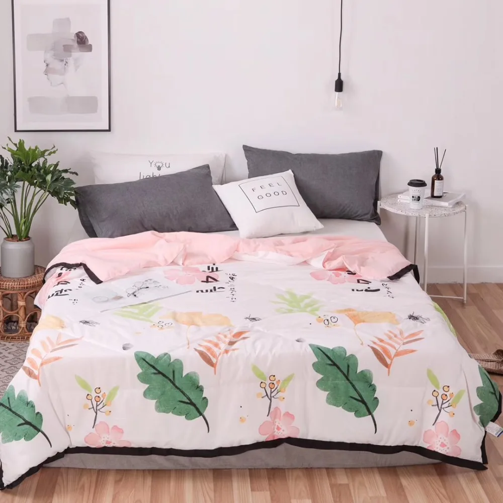

Summer throw blanket Nordic style patchwork duvet 1pc leaf quilt Freshness bed linens Washed cotton home bedspread 150*200cm bed