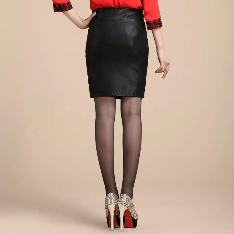 S-4XL Женская весенне-Осенняя мода большой размер XXXL Высокая талия тонкий бедра PU юбки женские кожаные юбки до колена черные