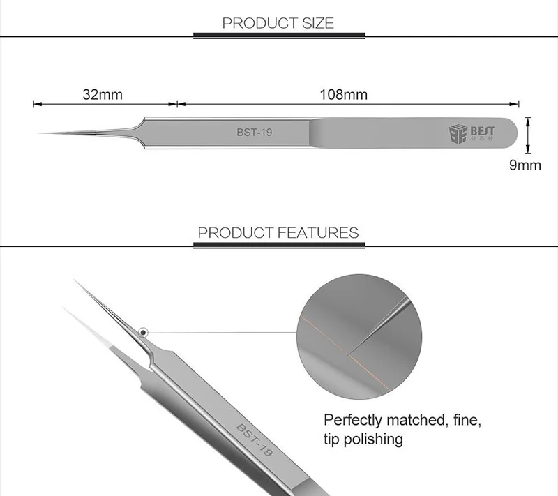 UANME BST-18-19, ультра точные пинцеты, нержавеющая сталь, изогнутые, прямые, FlywireTweezers, плоскогубцы с тонким наконечником, очень острые иглы