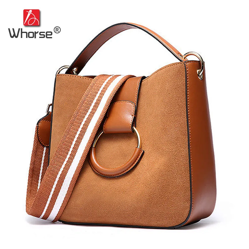 

Vintage Casual Genuine Leather Bucket Bag With Gold Ring Women Scrub Cowhide Crossbody Shoulder Messenger Bags Small Handbag
