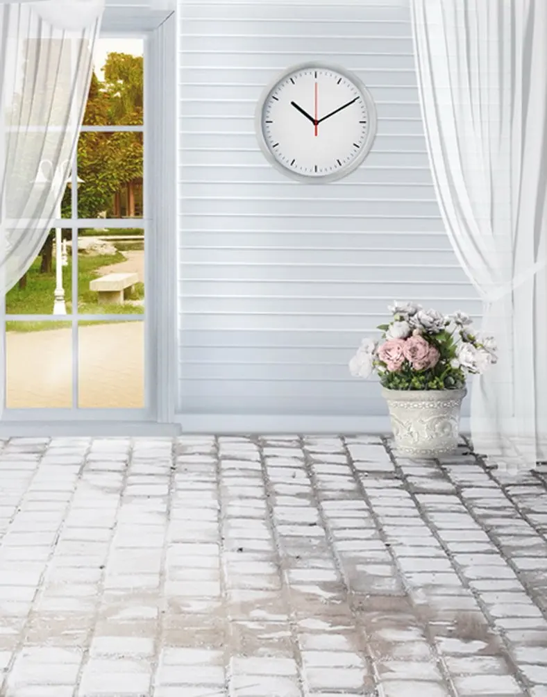 

5x7ft Stone Floor White Room Flowers Photography Backdrops Photo Props Studio Background