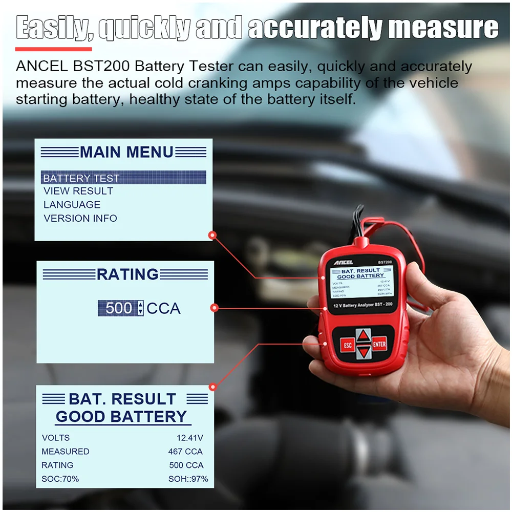 Ancel BST200 Car Battery Tester Multi Languages 12V Cell 100-1100CCA 30-100Ah Battery System Detect Automotive Diagnostic Tool Ancel BST200 Car Battery Tester Multi Languages 12V Cell 100-1100CCA 30-100Ah Battery System Detect Automotive Diagnostic Tool