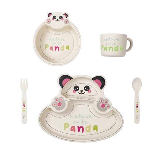 Здоровый бамбук волокно 5 шт./компл. детские блюда мультфильм панда Бегемот чаша тарелка чашка младенческой малыша креативный подарок детская посуда - Цвет: panda