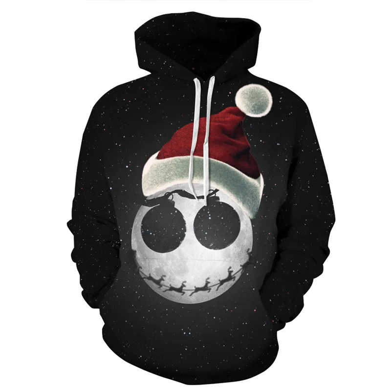 Skull Christmas Hoodie Sweatshirt for Men and Women Cool Black 3D Sweatshirt Hoodies Man Clothing Spring Jacket with A Hood