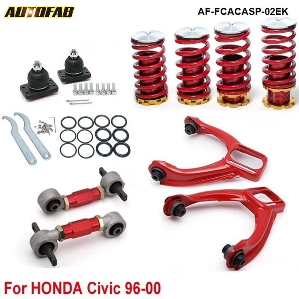 Front Camber Kits + Rear Lower Control Arms+Lower Coilcocver Spring (Fits For Honda Civic 96 UP) AF-FCACASP-02EK