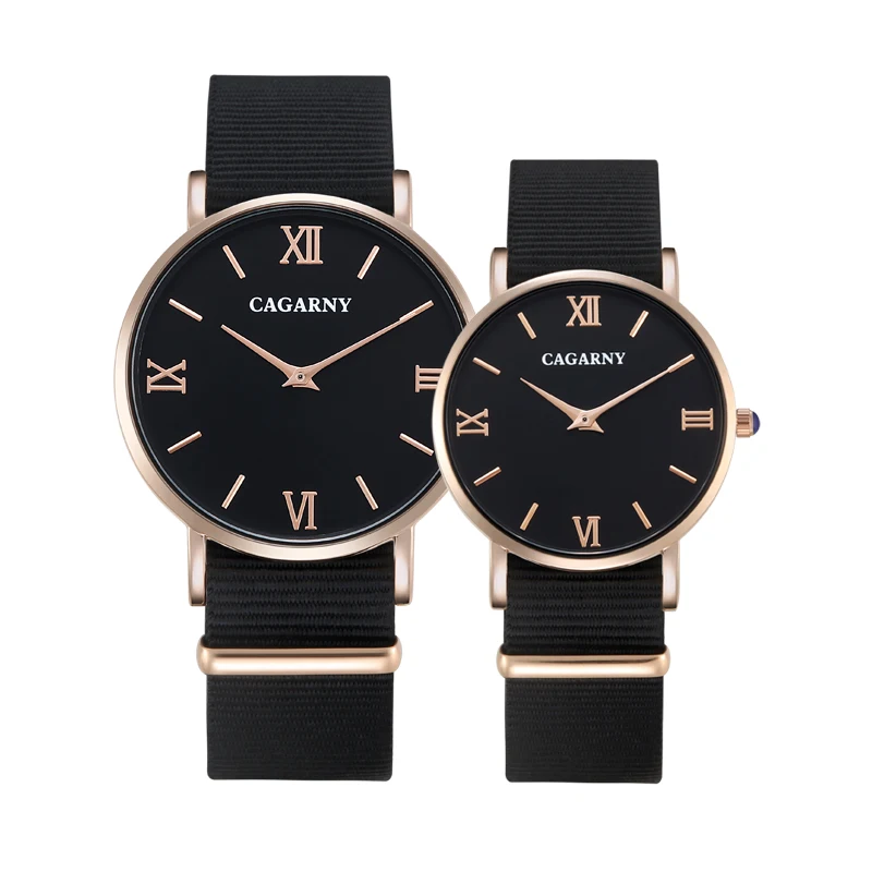 

Cagarny Fashion Watch Women Rose Gold Men's Quartz Watches Men Casual Wristwatches For Lovers Unisex Nylon Strap Reloje Mujer