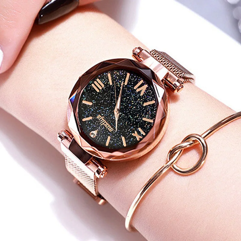 

Watches For Women Stainless Steel Band Magnetic Luxury Starry Sky Women Clock 2019 Fashion Trends Quartz Ladies Wrist Watches