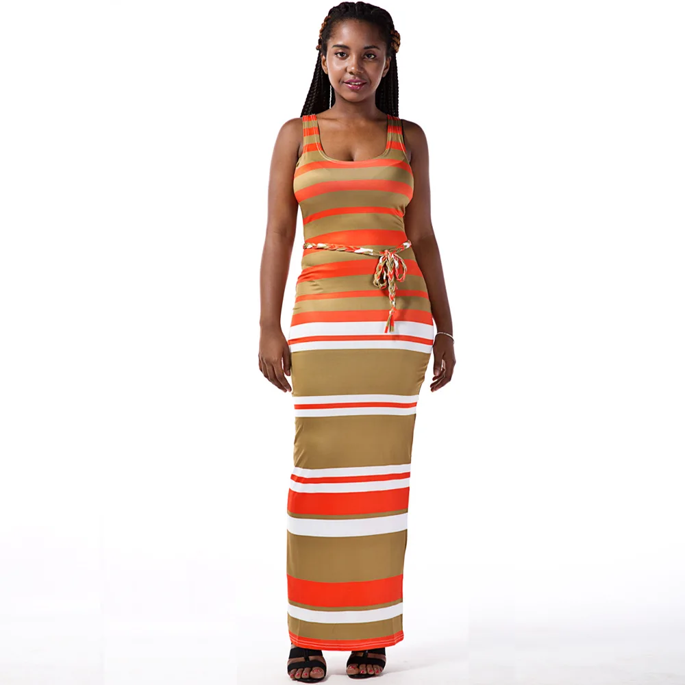 Dress Women Clothing Sexy Striped Sleeveless Dress Summer Long bodycon Dress O-Neck Women dress Vestidos