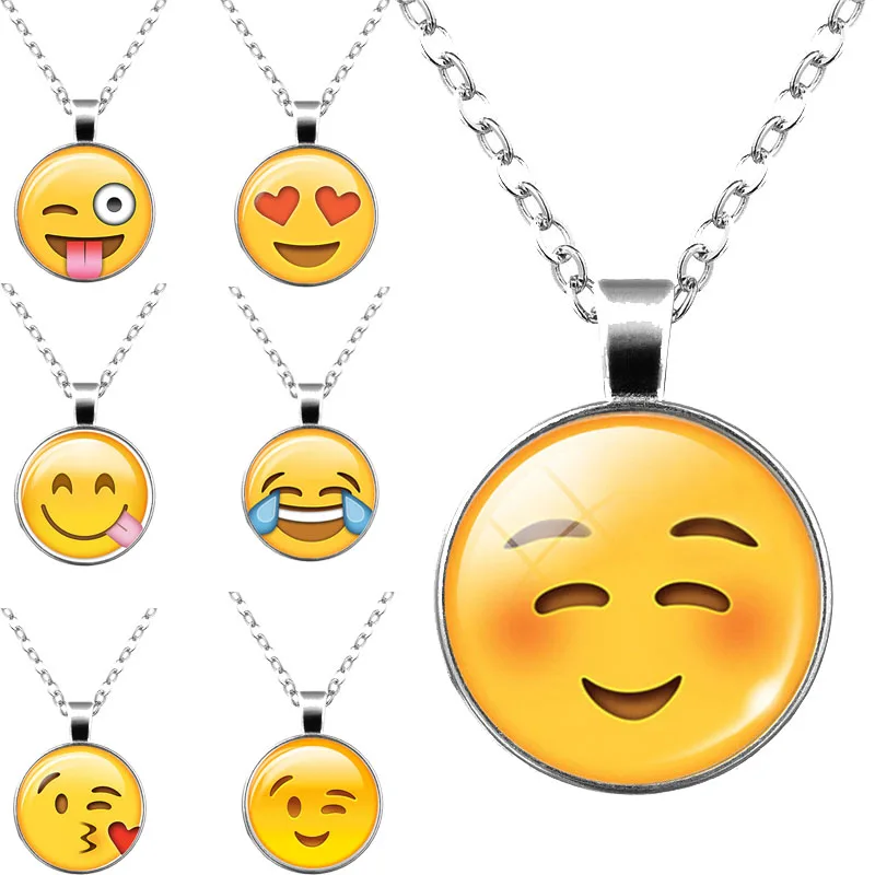 

Hot 1PC Cute Emoji Smile Face Pendant Necklace Silver Funny Pattern Necklaces Jewelry Gift