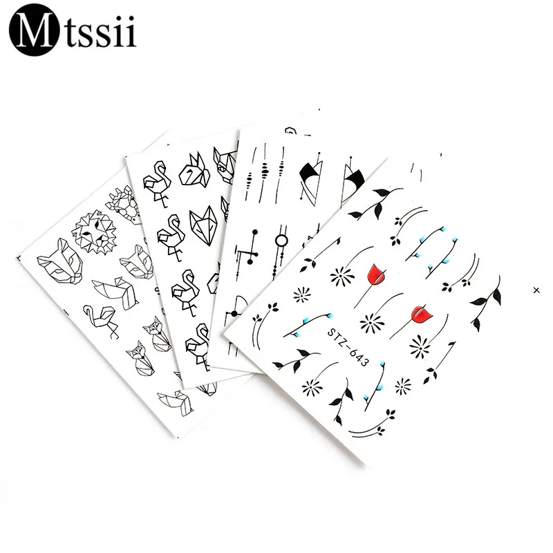 

Mtssii 1pcs Elegant White Black Nail Stickers Water Transfer Decals Wraps Animal Leaf Necklace Geometry Nail Manicure Decoration