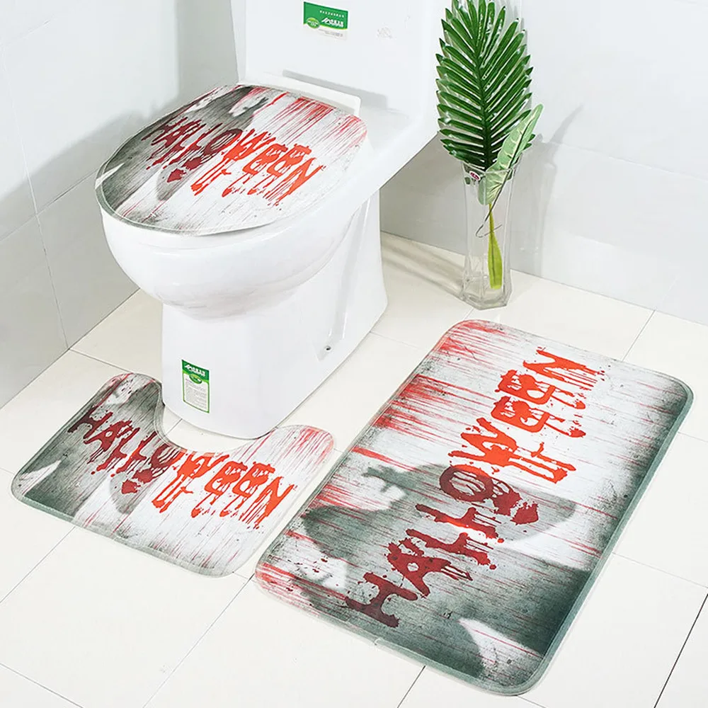 

3pc Bathroom Set Rug Contour Mat Toilet Lid Cover Plain Solid Color Bathmats Decor room bedroom water absorption Home L708