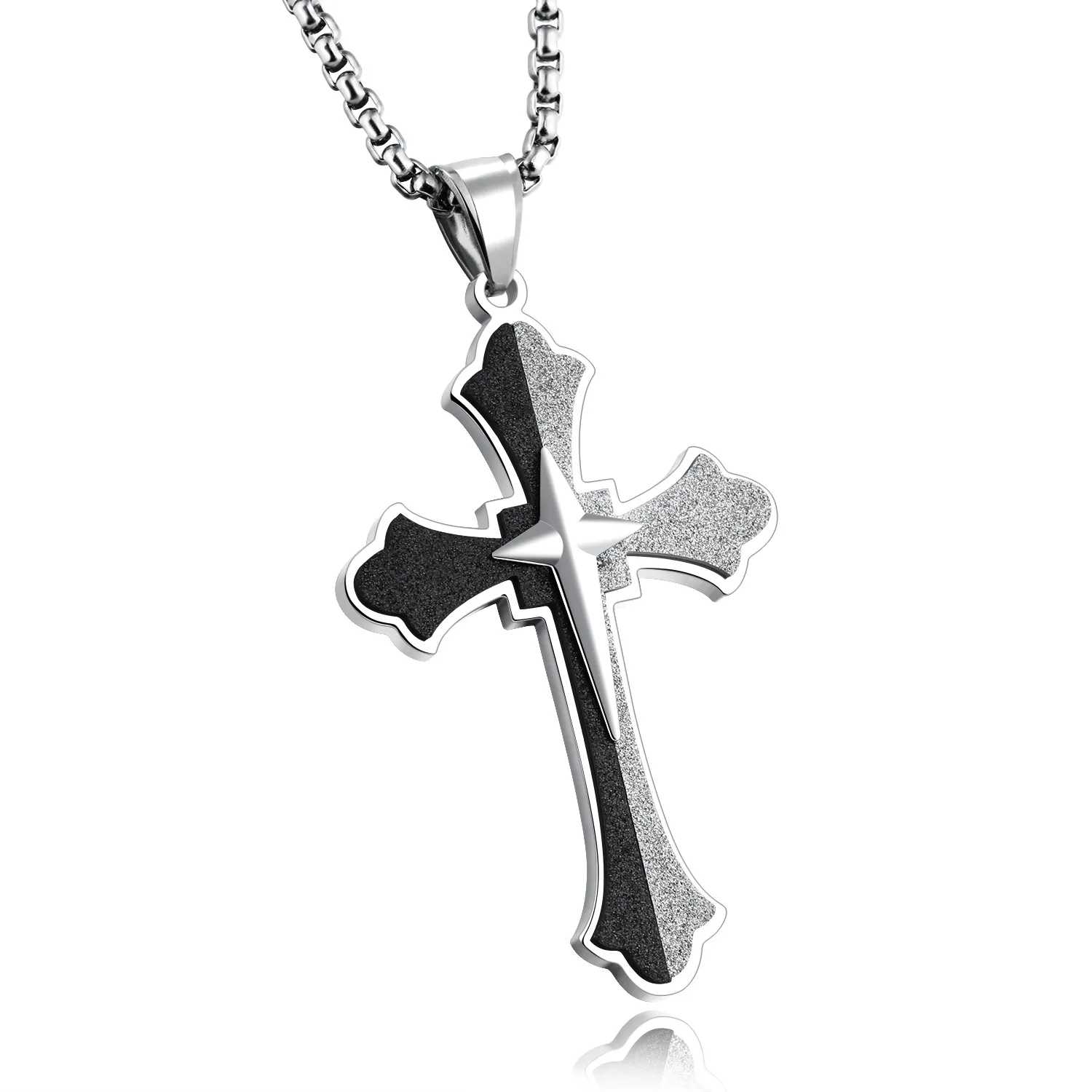 Simple Frosted Matte Cross Christian Cross Necklaces&Pendants for Men Stainless Steel Male