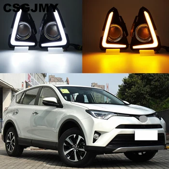 

CSGJMY 2PCS LED For Toyota RAV4 2016 2017 2018 LED DRL Daytime Running Light Daylight Waterproof yellow Signal lamp car-Styling