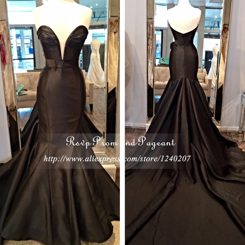 Black Mermaid Long Elegant Prom Dresses Sweetheart Neck Off The Shoulder Taffeta Cheap Floor Length Gowns