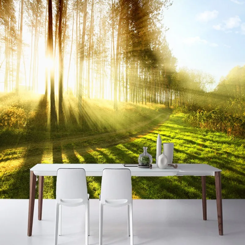 

photo wallpaper 3D naked eye green sunshine woods path fresco dining room living room TV Background wall custom wallpaper