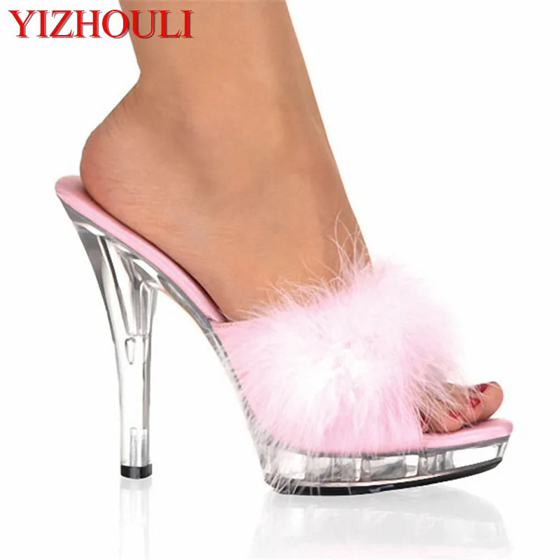 5 Inch High Heels 13CM Stripper Shoes Plump Feathe Crystal Shoes Hot Sexy Platform Women's Shoes