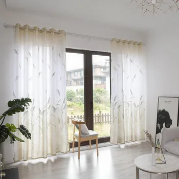 

1PC Elegant Reed Printing Sheer Curtain Delicate Tulle Window Treatment Voile Drape Valance Panel Fabric 270cm x 100cm