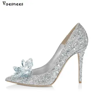 

2019 New Wedding Shoes Women Rhinestone High Heels Cinderella Shoes Pumps Pointed toe Crystal Personalized Princess Lady Pumps