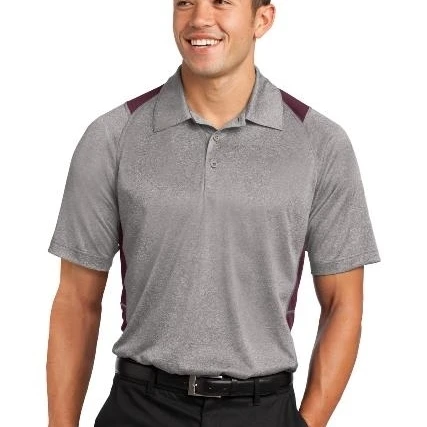 Sport-Tek ST665 Mens Heather Colorblock Contender Polo T-Shirt Vintage Heather & Maroon - Extra Large (1)