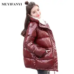 2018 модная зимняя куртка Для женщин вниз парки хлопок мягкий яркий куртка теплая Повседневное зимнее пальто