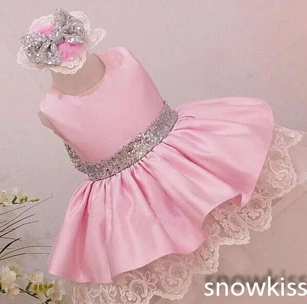 pink satin flower girl dress