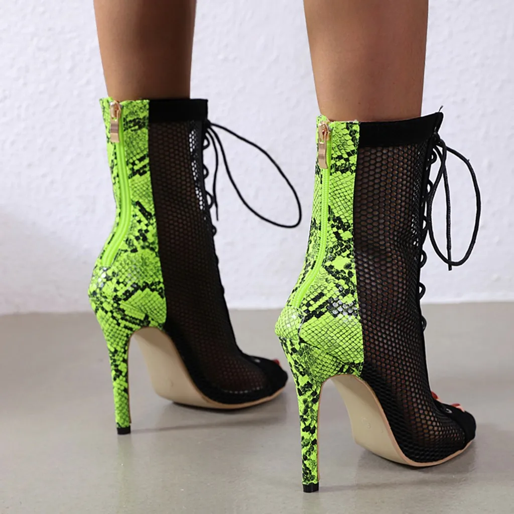 

Women Elegant Fluorescent Color Stiletto High Heels sandals women Mesh Boots Sexy Zip Party chaussures femme Wild Shoes Sandals