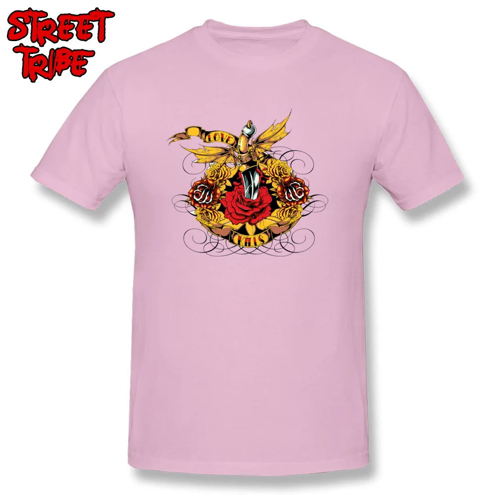 dagger rose825yy Round Collar Tshirts ostern Day Normal Tops T Shirt Short Sleeve Plain 100% Cotton Fabric Tops & Tees Men's dagger rose825yy pink