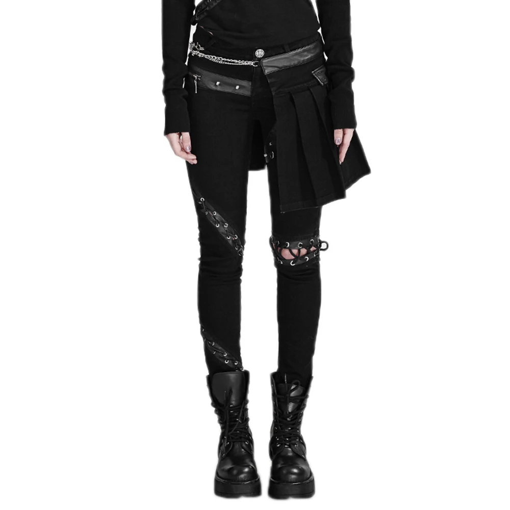 Punk Black Removable Skirt Pant Lacing Design Cotton