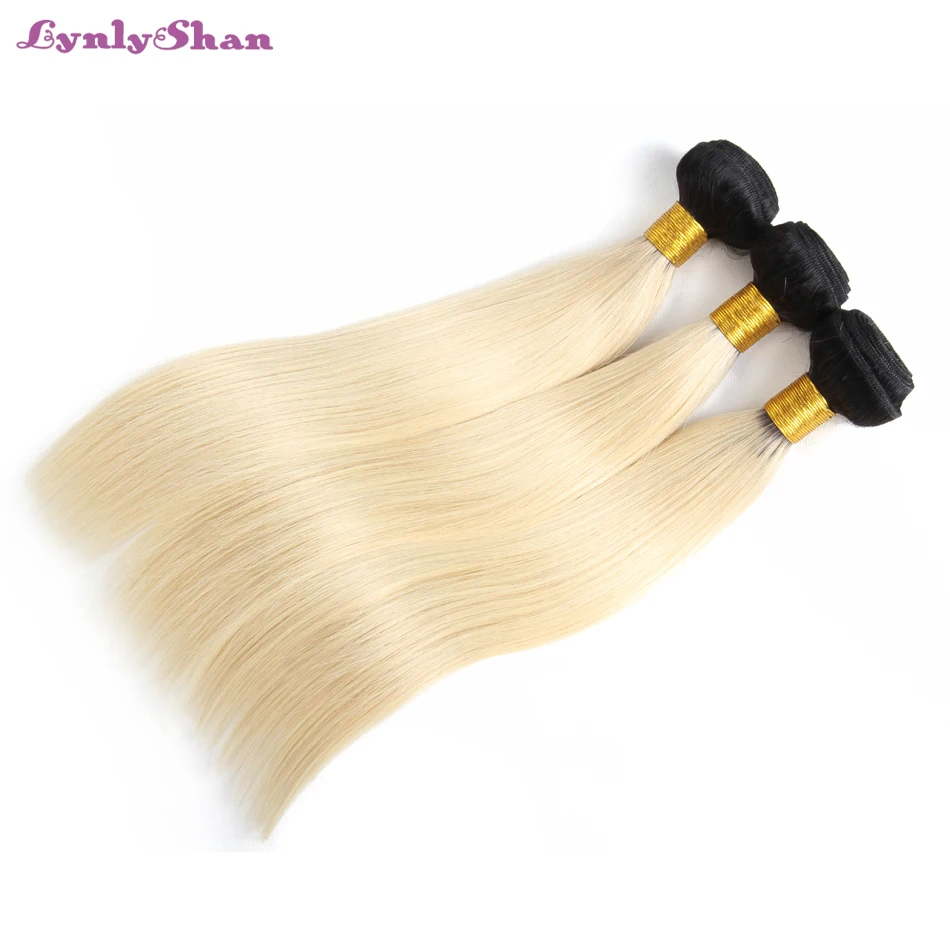 Lynlyshan 1B/613 блондинка Малайзии прямые переплетения человеческих волос 2 Tone Dark Roots платины Цвет волос 1/3/4 пачки Ombre волос
