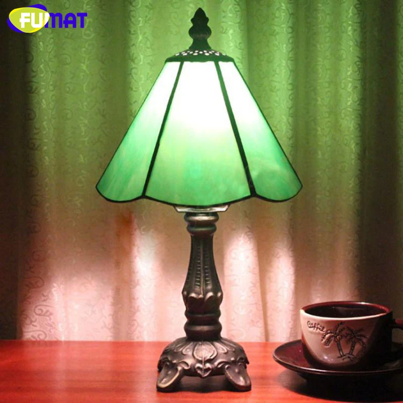 FUMAT Tiffany Stained Glass Desk Lamps Girls Gift Grape Rose Dragonfly Pearl Morning Glory Pattern Table Night Lights  4.
