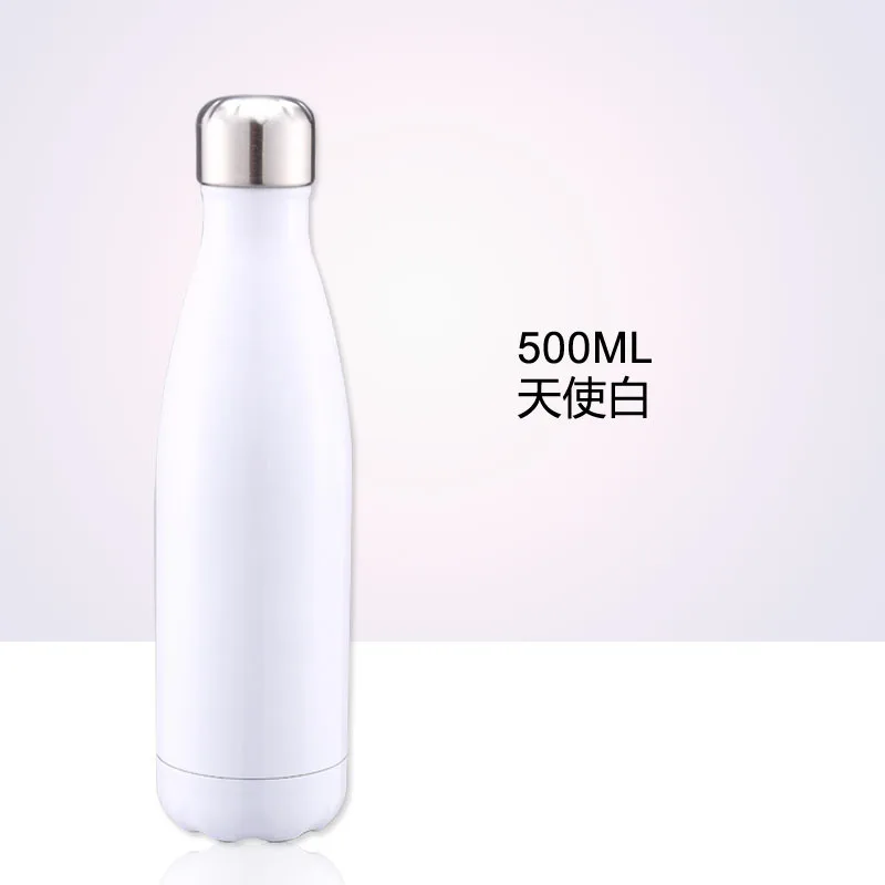 500ML Chilly Bottle Stainless Steel Wine Bottle Shape Thermos Bottle Car Travel Bowling Flask Vacuum Bottle For Water - Color: White