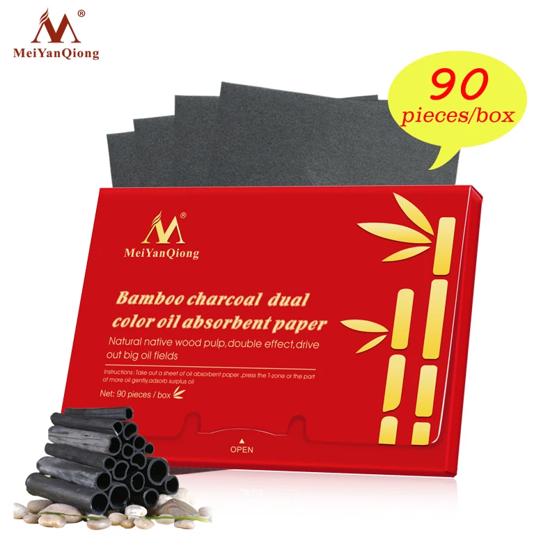 MeiYanQiong 90 листов/упаковка, поглощающая макияж масляная бумага для женщин, бамбуковый уголь, двойной цвет, отбеливающая бумага для ухода за кожей лица