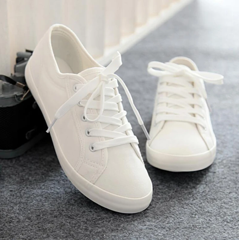 Meilleur Blanc Chaussures 2018 Printemps Mode Femmes Toile Chaussures Casual Chaussures À Lacets Femmes Appartements Chaussures Respirant cd44